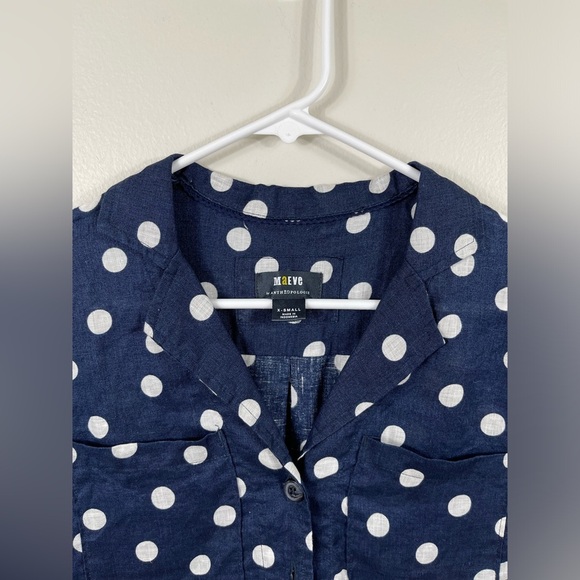 Anthropologie Maeve Women Buttondown Surf Linen Navy Dot Shirt Top Linen Sz XS - Picture 11 of 16